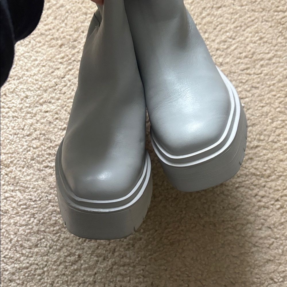 Anthro Sam Edelman Larina Waterproof Knee High Platform Boots Grey leather Sz 8 - Picture 8 of 10